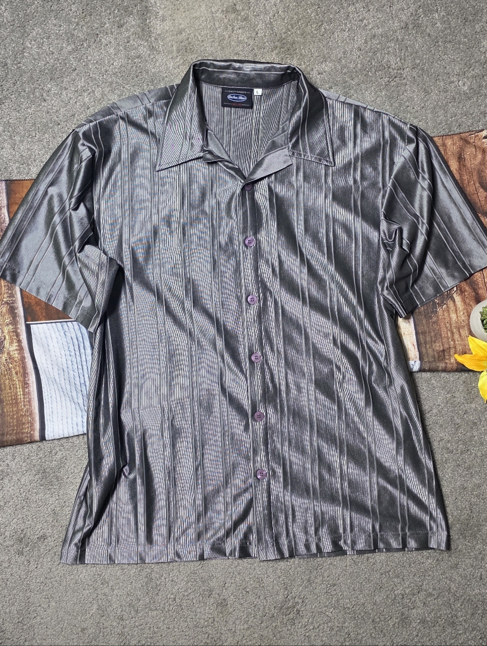 Anchor Blue Y2K Silver Gray Button Up Shirt Surf Goth Alt Men's Size Large
